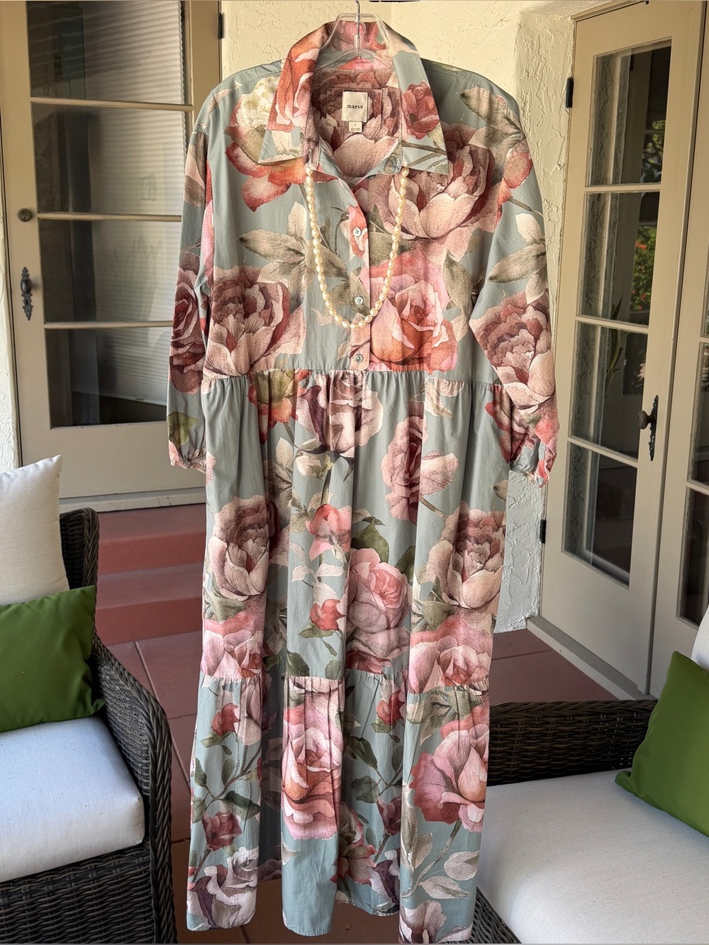 Anthropologie Maeve Bettina Floral Tiered Shirt Dress SZ Large